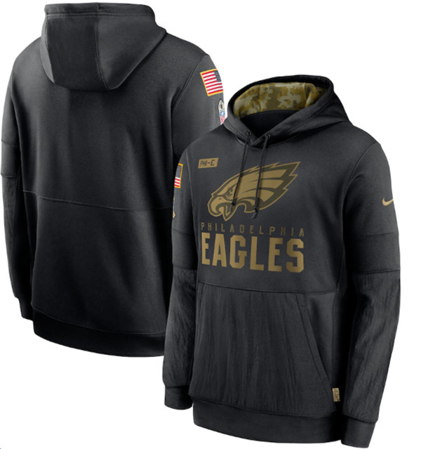 Men's Philadelphia Eagles 2020 Black Salute to Service Sideline Performance Pullover NFL Hoodie